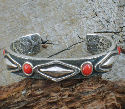 native american coral diamond sterling cuff bracelet (4).jpg